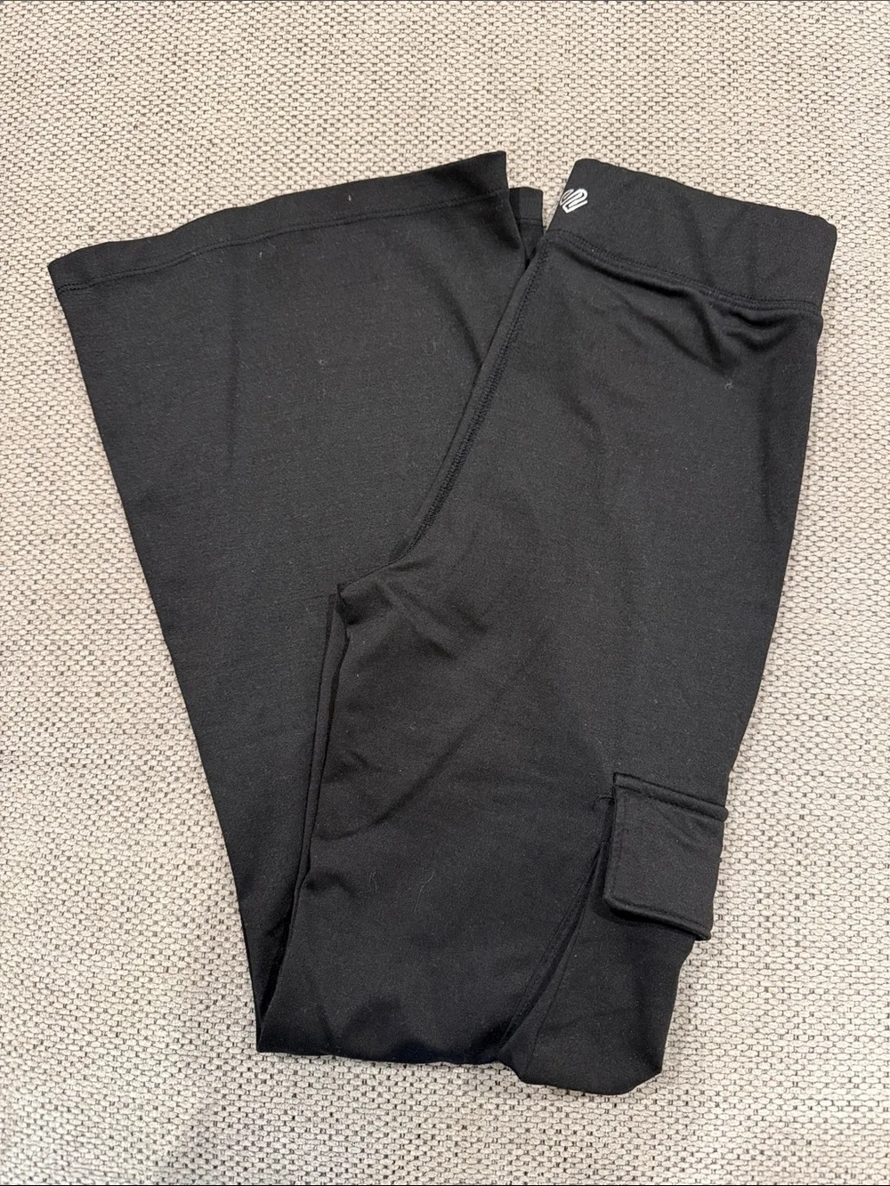 Kids Black Performance flare Leggings with cargo Pocket